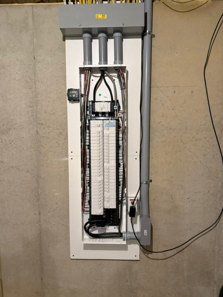 After photo of a clean, code-compliant electrical panel upgrade with neatly organized wiring in a West Michigan home.